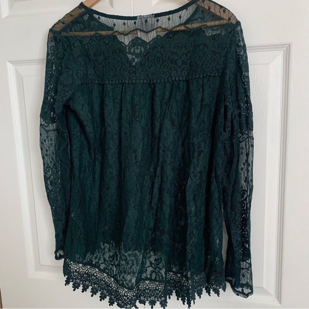 Knox Rose Green Long Sleeve Lace Blouse Size Medium - Picture 5 of 8